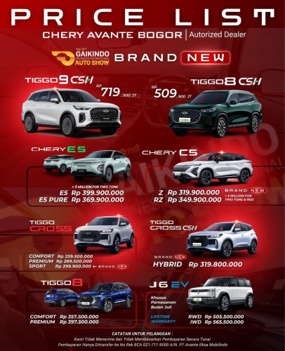 Pricelist Harga Chery kalideres 2025